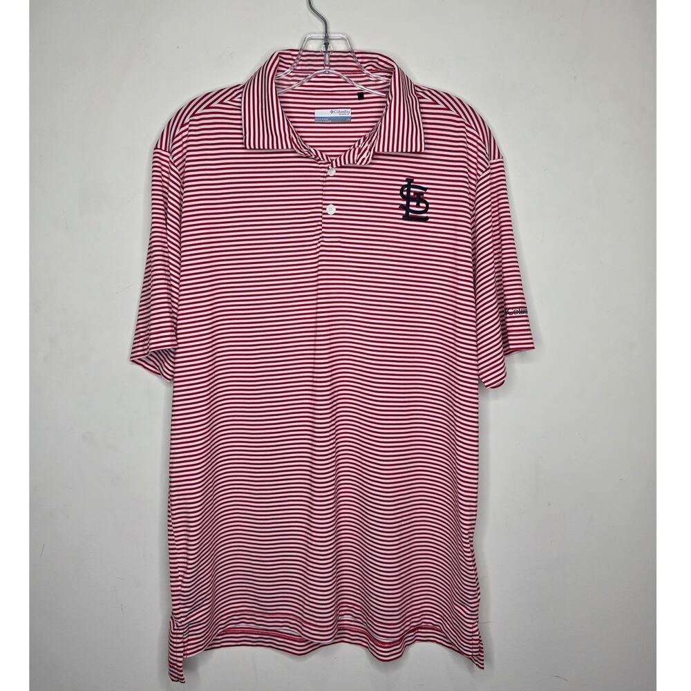 Columbia StL St Louis Cardinals red white striped short sleeve polo shirt  large